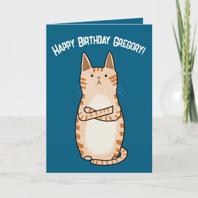 Funny Sarcastic Grumpy Orange Cat Birthday Kort (Framsida)