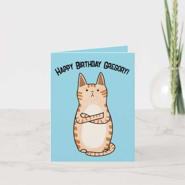 Funny Sarcastic Grumpy Orange Cat Birthday Kort (Framsida)