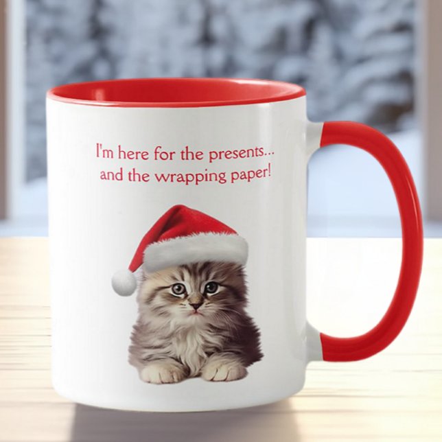 Funny Sarcastic Maine Coon Cat Santa Hat Anpassnin Mugg (Skapare uppladdad)