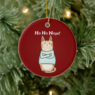 Funny Sarcastic Orange Cat Ho Nope Helgdag Julgransprydnad Keramik