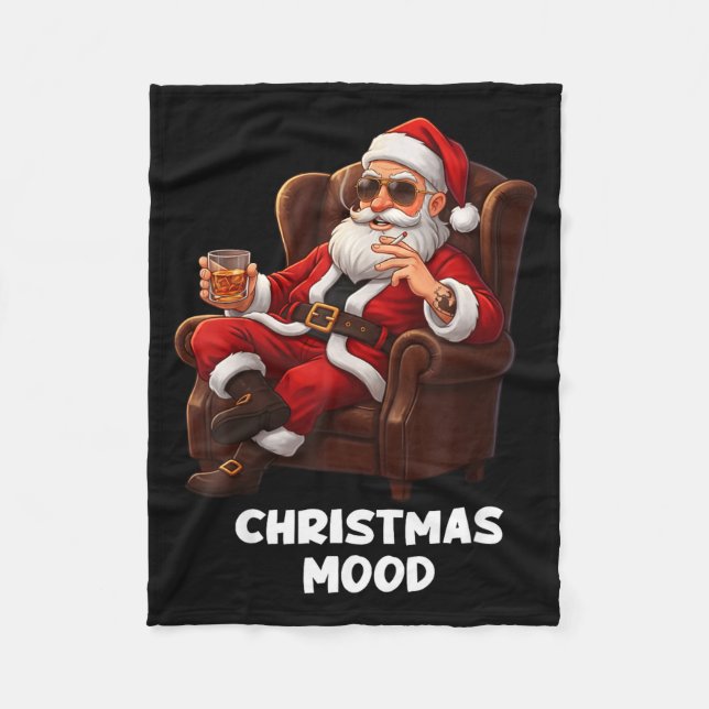 Funny Sarcastic Santa Smoking And Drinking “christ Fleecefilt (Framsidan)