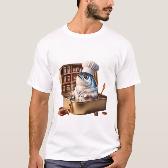  Funny Sardine Chef Cooking Inside Tin Art T Shirt (Framsida)
