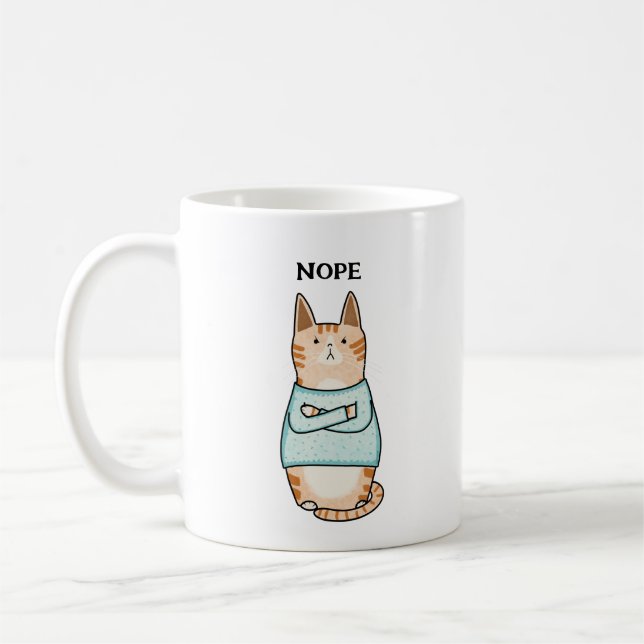 Funny Sarkastic Orange Cat Nope Kaffemugg (Vänster)