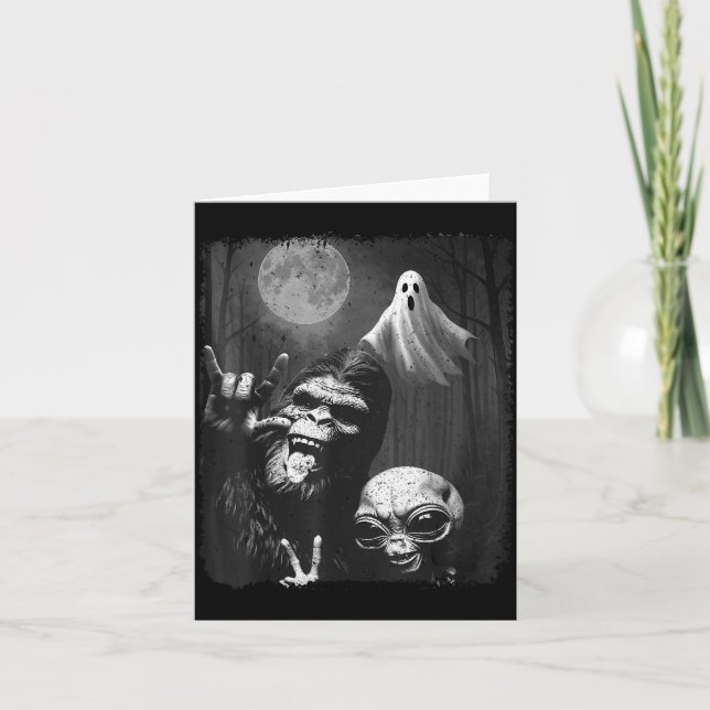 Funny Sasquatch &amp; Alien Rock On Hand Sign Ghos Kort (Framsida)