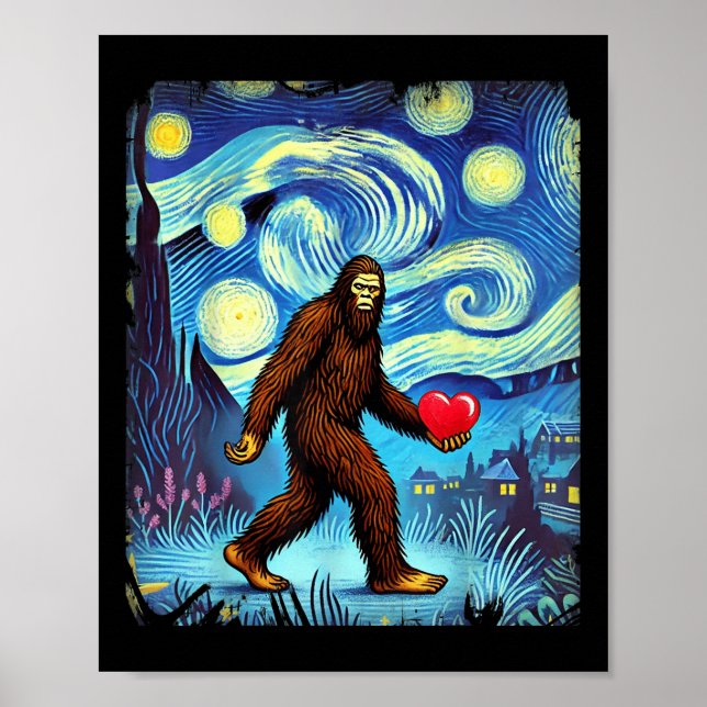 Funny Sasquatch Bigfoot Heart Valentines day Boys Poster (Framsidan)