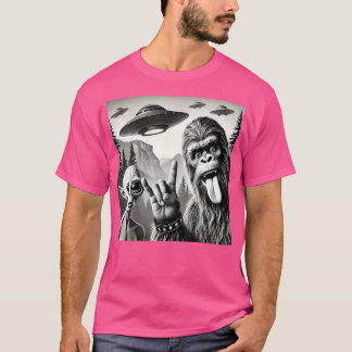 Funny Sasquatch Bigfoot Sten på Selfie med Ufo Al T Shirt
