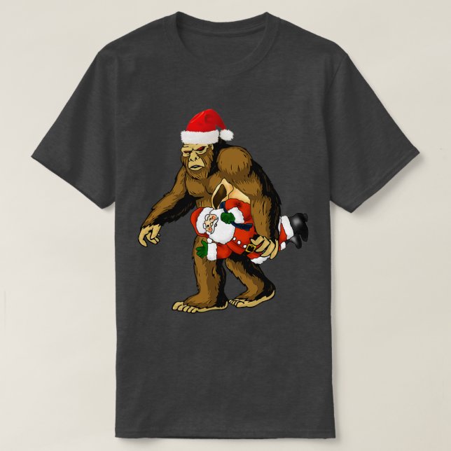 Funny Sasquatch Carrying Jultomten Bigfoot Santa T Shirt (Design framsida)