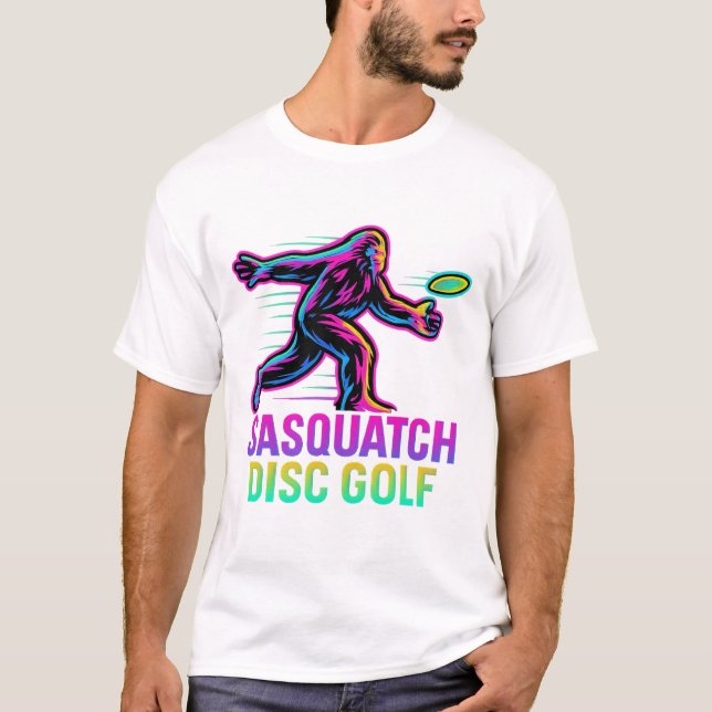 Funny Sasquatch Disc Golf Retro Neon - Bigfoot Fri T Shirt (Framsida)