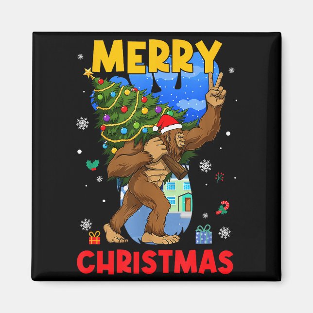 Funny Sasquatch Santa Bigfoot Christmas Tree Xmas  Magnet (Framsidan)