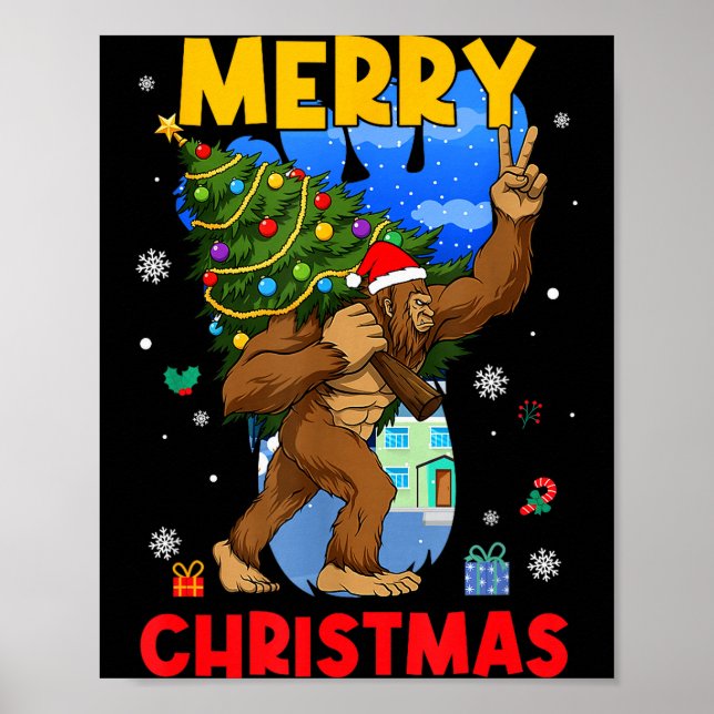 Funny Sasquatch Santa Bigfoot Christmas Tree Xmas  Poster (Framsidan)