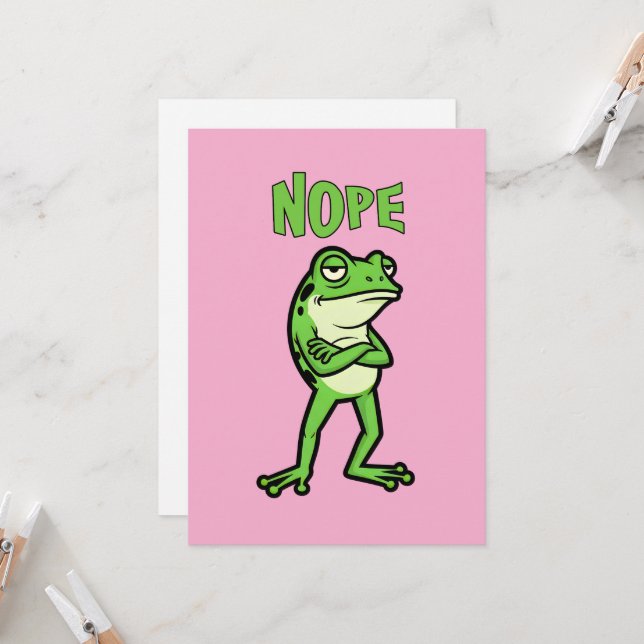 Funny Sassy Frog Nope, Grumpy Toads Cartoon Illus Inbjudningar (Fram/Back In Situ)