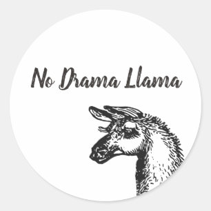 Funny Sassy No Drama Llama Teckning Black and Whit Runt Klistermärke