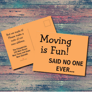 Funny Sassy Sarcasm Orange Flytta Announcement Vykort
