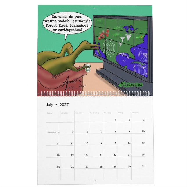 Funny Satire Dinosaur Tecknads Parody Humans Kalender (Jul 2027)