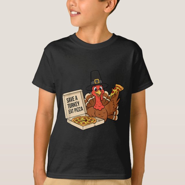 Funny Save A Turkey Eat A Zza Thanksgiving Zza Lov T Shirt (Framsida)