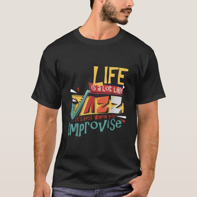 Funny Sax Player presenterar Jazz Music Saxophone T Shirt (Framsida)