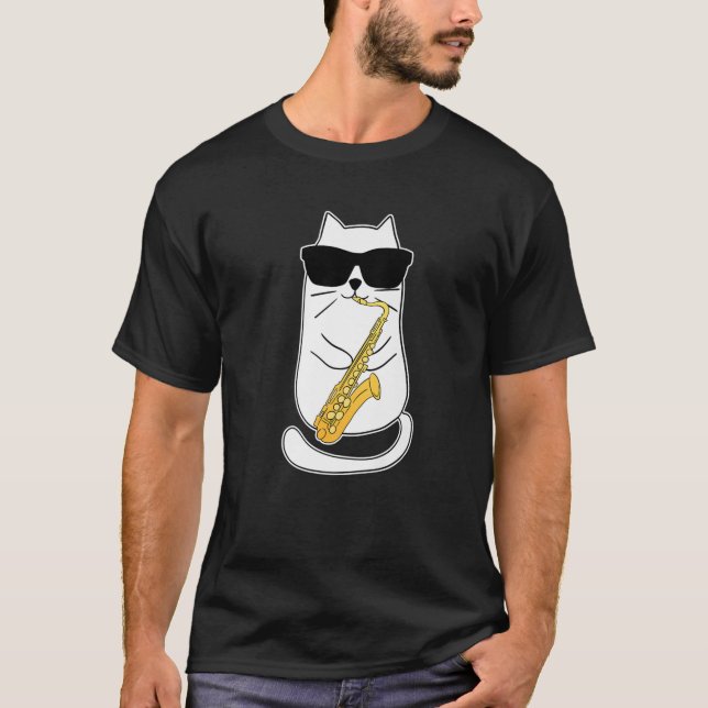 Funny Saxophone Cat Musician Jazz Music Älskare T Shirt (Framsida)