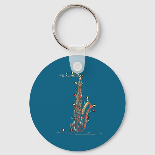 Funny Saxophone Christmas Graphics Lights Lover Pl Nyckelring (Framsida)