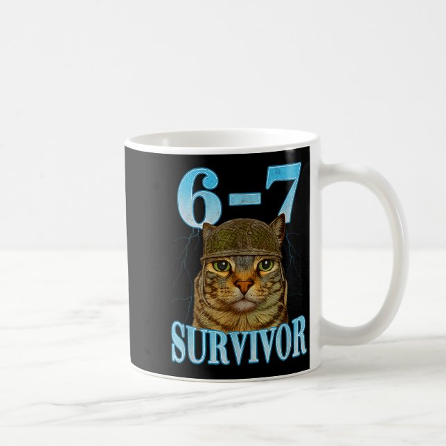 Funny Saying 67 Cats Tummy Ache Survivor Cat Meme  Kaffemugg (Höger)