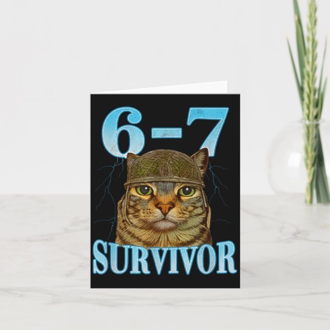 Funny Saying 67 Cats Tummy Ache Survivor Cat Meme  Kort (Framsida)