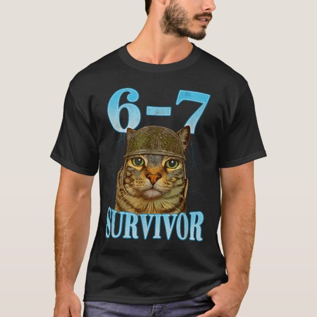 Funny Saying 67 Cats Tummy Ache Survivor Cat Meme  T Shirt (Framsida)