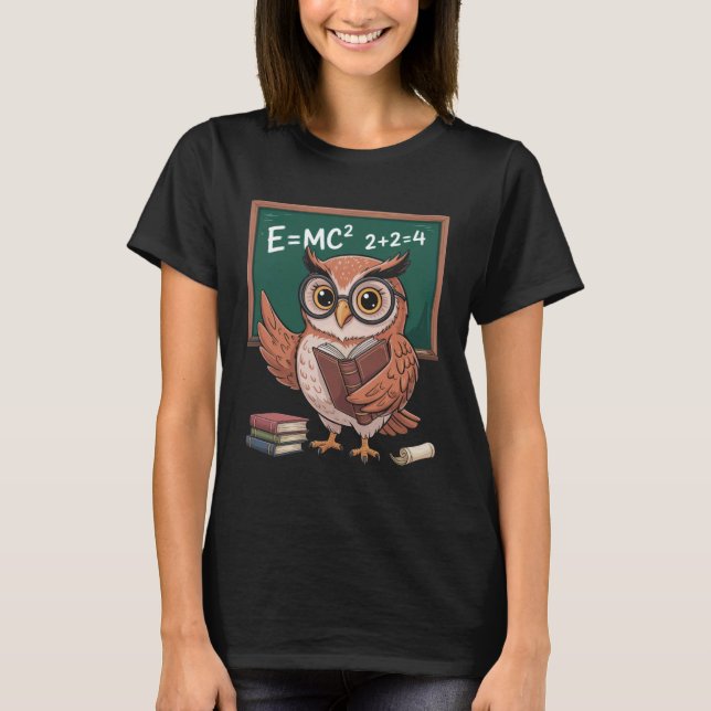 Funny Saying E Equals MC Squared Owl Genius Joke W T Shirt (Framsida)
