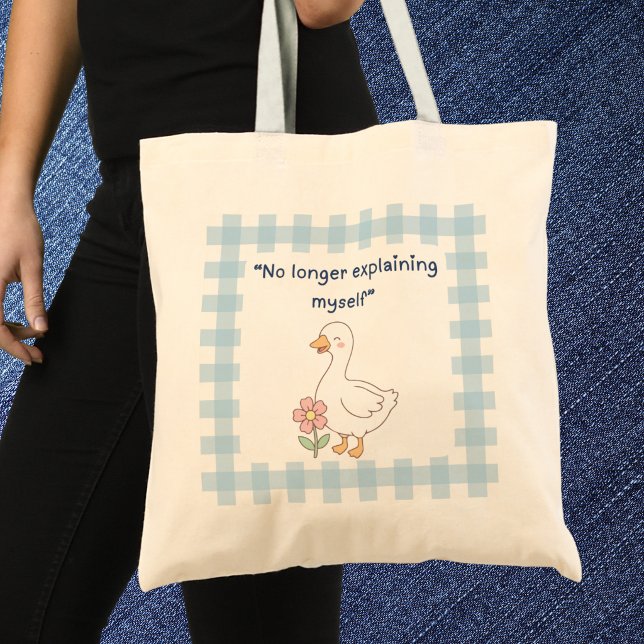 Funny Saying Goose with Blue Gingham Tote Bag Tygkasse (Skapare uppladdad)