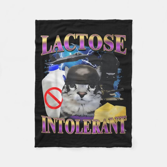 Funny Saying Lactose Intolerant Silly Cat Meme Cat Fleecefilt (Framsidan)