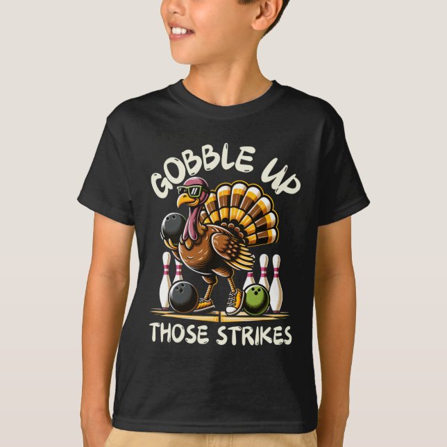 Funny Saying Turkey Playing Bowling Thanksgiving H T Shirt (Framsida)