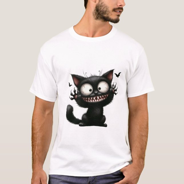 Funny Scaredy Cat Wild Grin Halloween ✨🐾 T Shirt (Framsida)