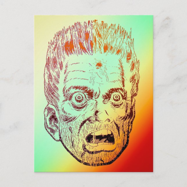 Funny Scary Retro Halloween Ansikte Tecknad Ansikt Vykort (Framsida)