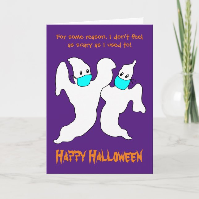 Funny Scary Spöken i Masks Halloween Card Kort (Framsida)