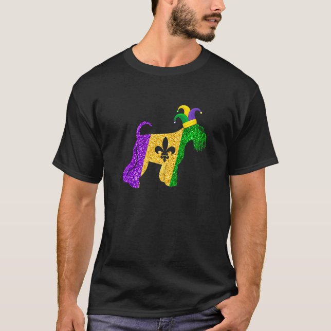 Funny Schnauzer Dog Lover Cute Mardi Gras Carnival T Shirt (Framsida)
