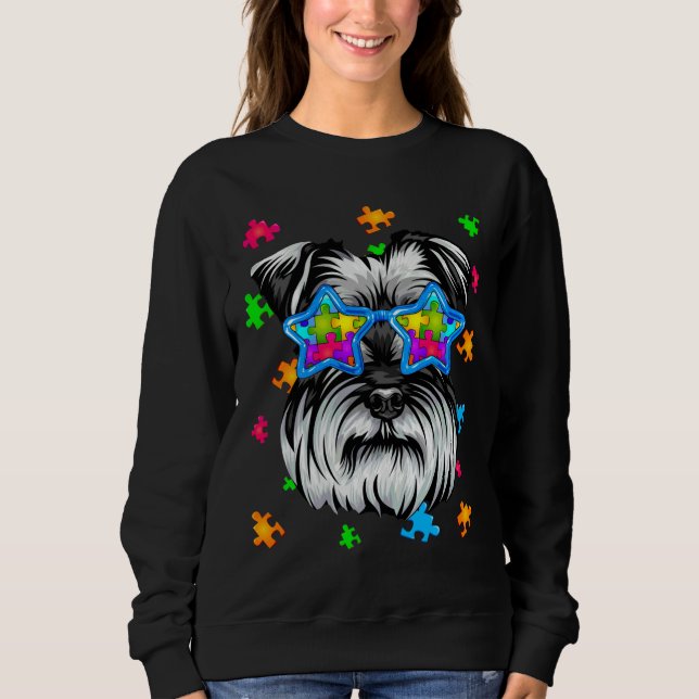 Funny Schnauzer Puzzle Autism Awareness Hund T Shirt (Framsida)
