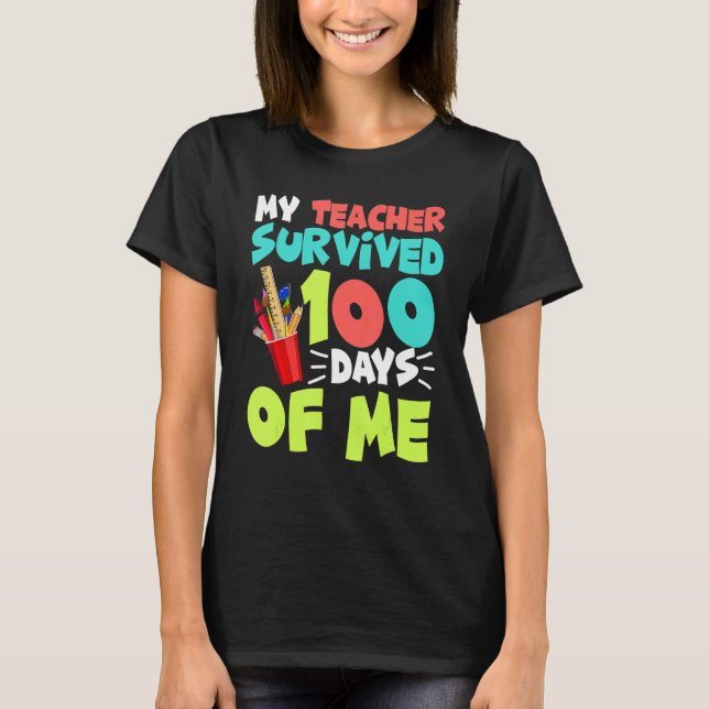 Funny School Boys Girls Kids Gift 100 Days Of Scho T Shirt (Framsida)