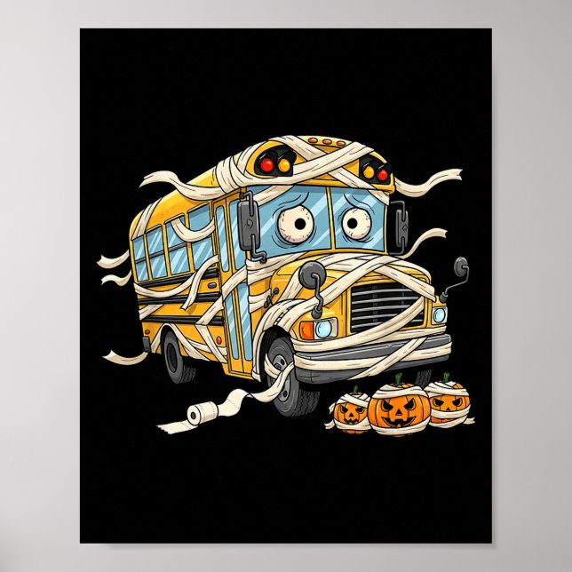 Funny School Bus Mummy Pumpkin Halloween Kids Mens Poster (Framsidan)