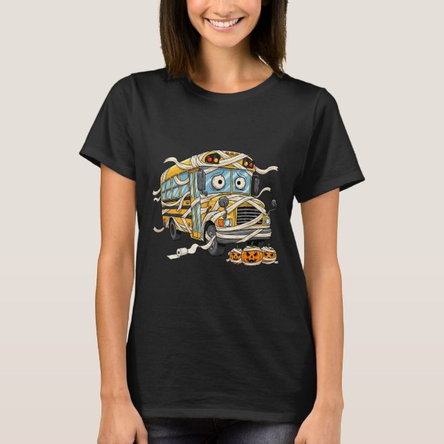 Funny School Bus Mummy Pumpkin Halloween Kids Mens T Shirt (Framsida)