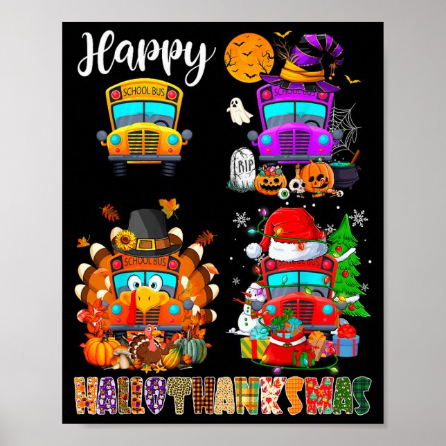 Funny School Bus Witch Turkey Santa Happy Hallotha Poster (Framsidan)