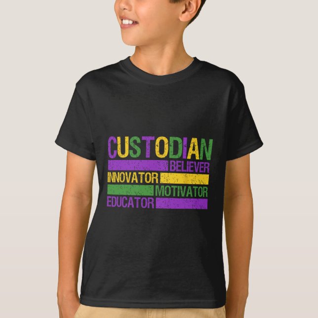 Funny School Custodian Mardi Gras Festival Party M T Shirt (Framsida)