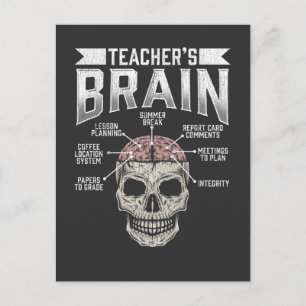 Funny School Teacher Brain Education Coffee Lesson Vykort