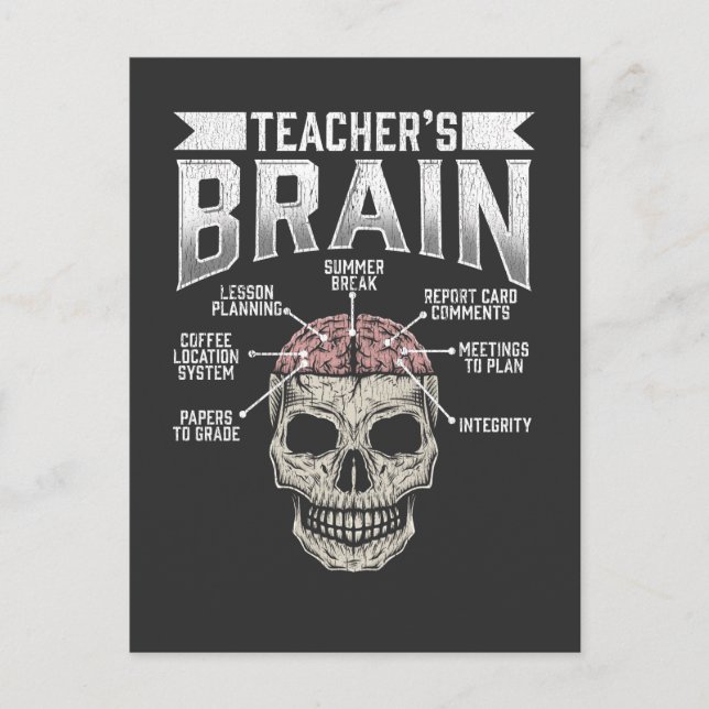 Funny School Teacher Brain Education Coffee Lesson Vykort (Framsida)