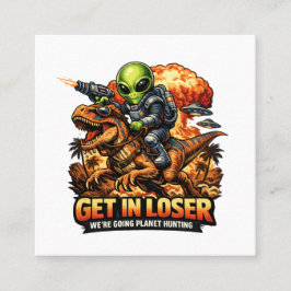 Funny Sci-Fi Fantasy Meme Art, Alien Riding Dinosa Fyrkantigt Visitkort