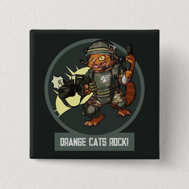 Funny Sci-fi Marine Orange Cats Rock! Cat Cartoon Knapp (Framsida)