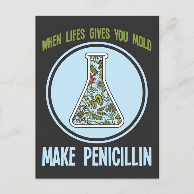 Funny Science Bacteria Humor Mold Make Penicillin Vykort (Framsida)