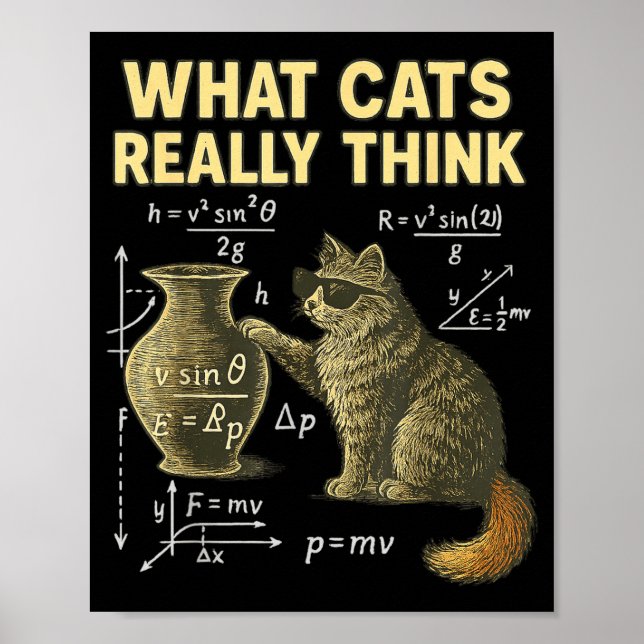Funny Science Cat Physics What Cats Think Gift Men Poster (Framsidan)