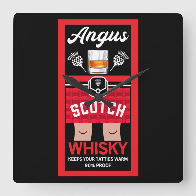 Funny Scotch Whisky Fyrkantig Klocka (Framsida)