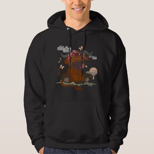 Funny Scottish Farmer Farm Animal Bandana Cute Hig Hoodie (Framsida)