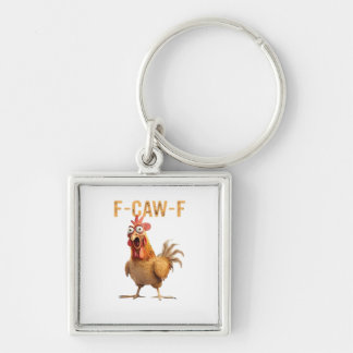 Funny Screaming Chicken F Caw F Humor Fyrkantig Silverfärgad Nyckelring