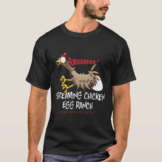 Funny Screaming Farm Chicken Egg Ranch T Shirt (Framsida)
