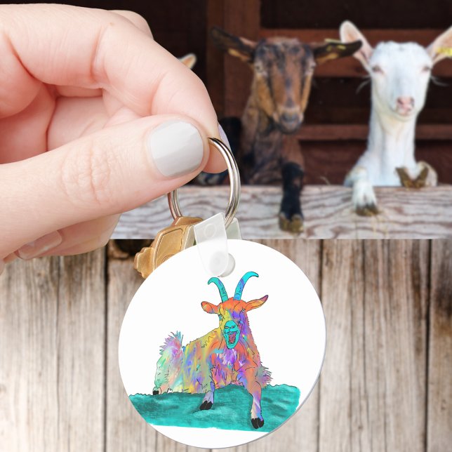 Funny Screaming Goat Farm Animal Art Nyckelring (Funny screaming goat colorful farm animal art keyring)